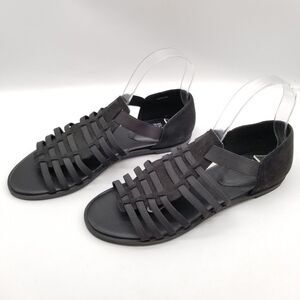 Eileen Fisher‎ Women Rato Elastic Strappy Sandals Size 6 Black Flats